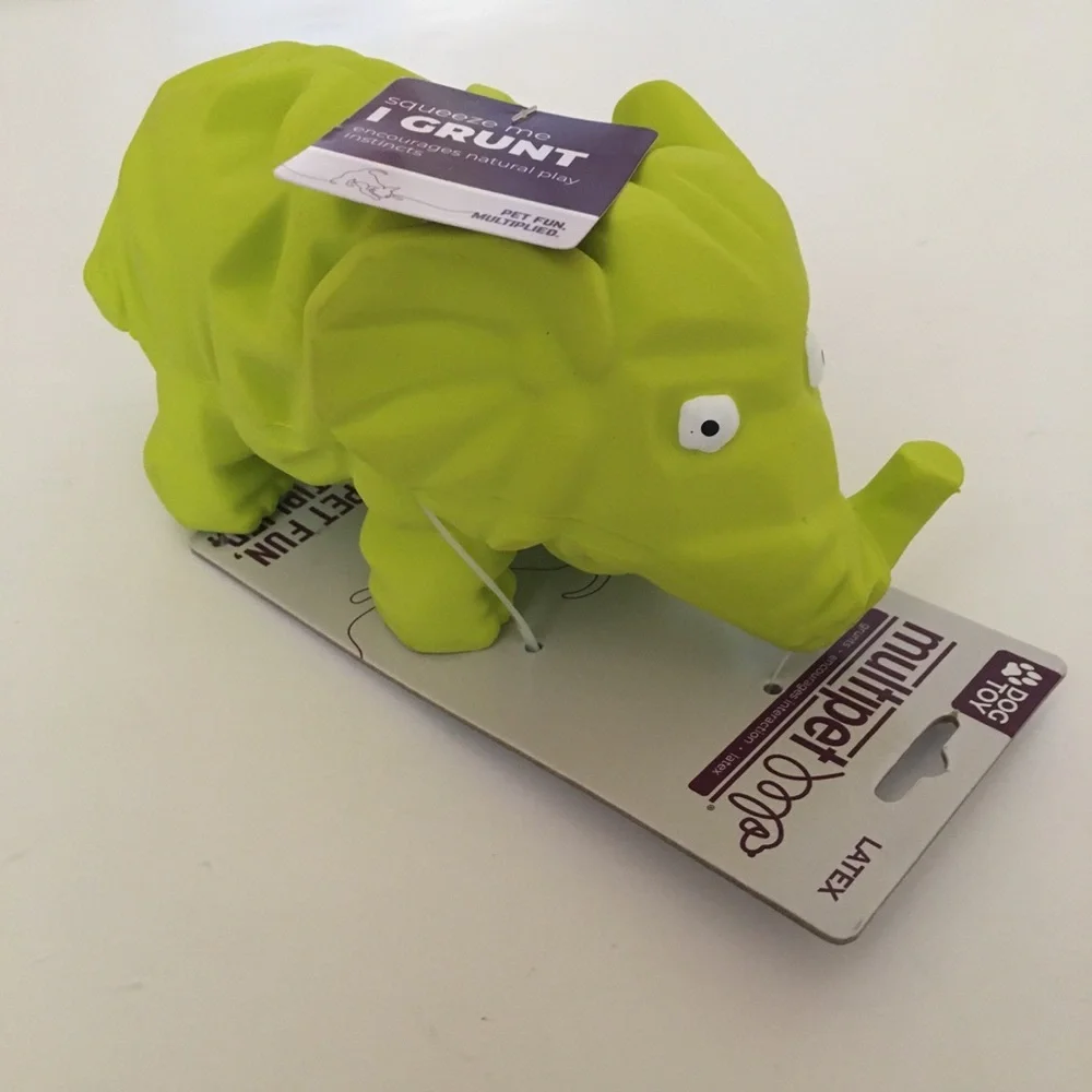 NEW Dog Toy Latex Green Elephant Grunt Noise for Large Pets | Multipet